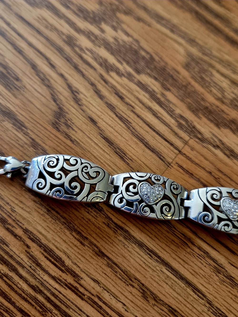 BRIGHTON Silver Swirl And Crystal Heart Link Bracelet WEDDING! - Picture 3 of 8